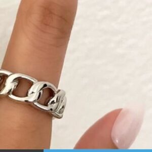 💧925 Sterling Silver Cuban Link Chunky Adjustable Chain Ring Thick